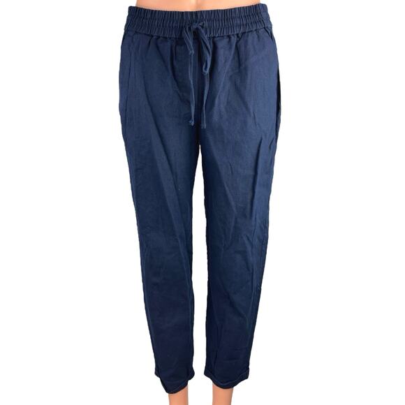 J.Crew Navy Blue Linen Mid Rise Drawstring Athletic Jogger Sweat Pants Size 2 - Picture 1 of 5